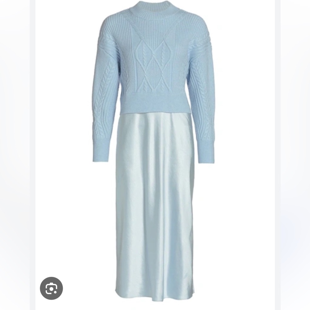 dh NEW YORK Light Blue Cable-Knit Sweater Midi Dress